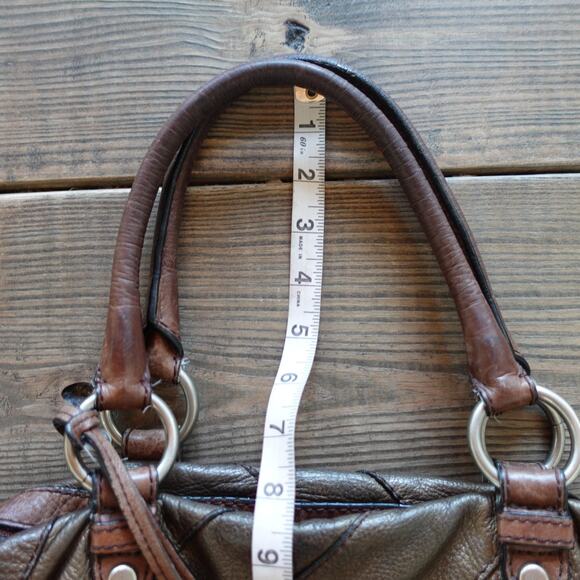 Vintage Fossil Handbag Leather Brown Patchwork Stitch Satchel Keyhole Boho 90s - Picture 10 of 15